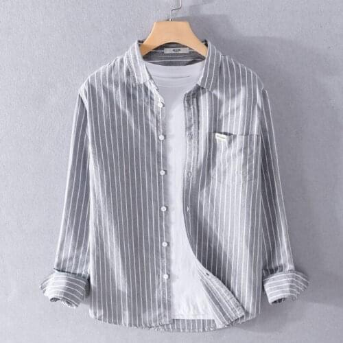 2021 New style pure cotton striped gray shirt men casual comfortable fashion shirts for men tops clothes camisa chemise