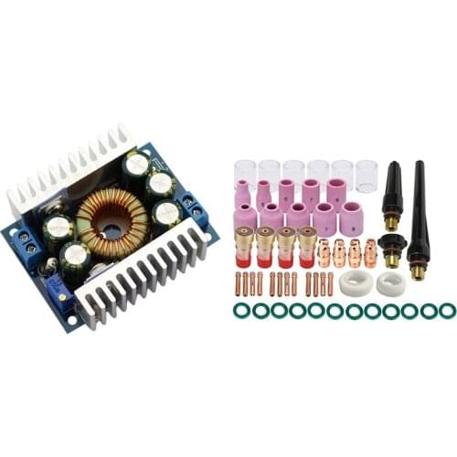 New 12A Dc-Dc Step Down Mouble Buck Converter with 53Pcs TIG Welding Torch Stubby Gas Lens 10 Pyrex Glass Cup Kit