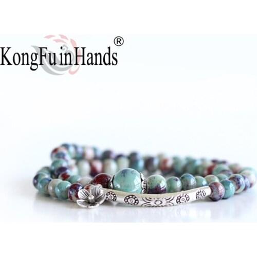 New Creative Handmade DIY Ceramic Around Double-layer Bracelet Flower Pendant Ethnic Style Round Beads Multilayer Bracelets