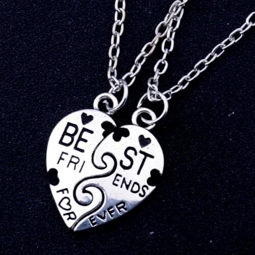2PCS Chic Best Friends Forever Broken Heart Pendant Chain Necklace BFF Friendship Puzzle Necklaces Jewelry Women Men Gift Charms