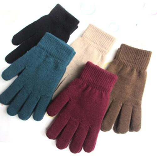 Fashionable Womens Winter Wool Knitted Gloves Mens Thicken Plus Velvet Elastic Full Finger Cycling Driving Warm Mittens K35