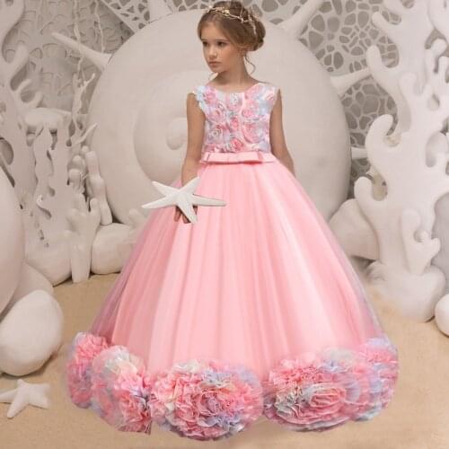 Teenager Bridesmaid Dress For Girls Petal Formal Prom Evening Dress Long Flower Girl Wedding Party Costume Kids Princess Dress