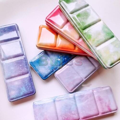 Iridescence Watercolor Gouache Paints Tin Box Palette Tray Palette with Half Pans for Arts and Students,color Mixing Palette