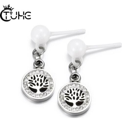 Earrings For Women Girl With Never Fade Ceramic Ear Acupuncture Fashion Tree Of Life Round Stud Earrings Lovely Daily Jewelry