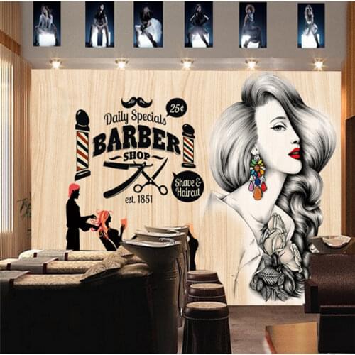 Modern Hair Salon Beauty Salon Wall Paper Personality Barber Shop Industrial Decor Wood Textured Background Mural Wallpaper 3D