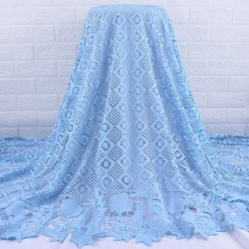 Zhenguiru Sky Blue Guipure Cord Fabric Flowers Shape African Lace Fabric Square Combination Nigeria Fabric For Party Dress A2065