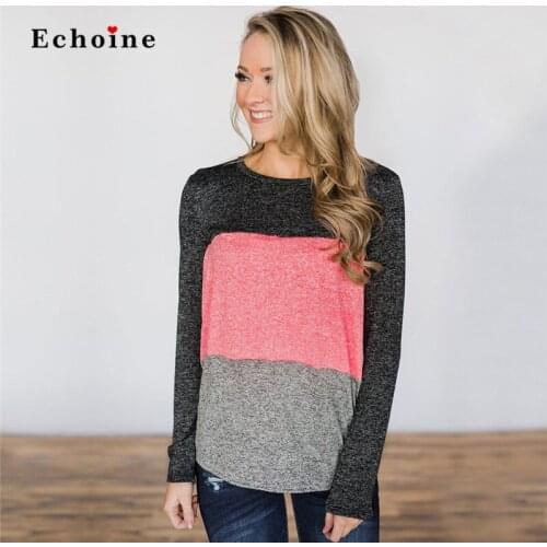 Women Casual T-Shirt Patchwork Top O-Neck Long Sleeve Sport Casual Street Chic Lady Outwear Sweet Girl Daily Wear Female Clothes