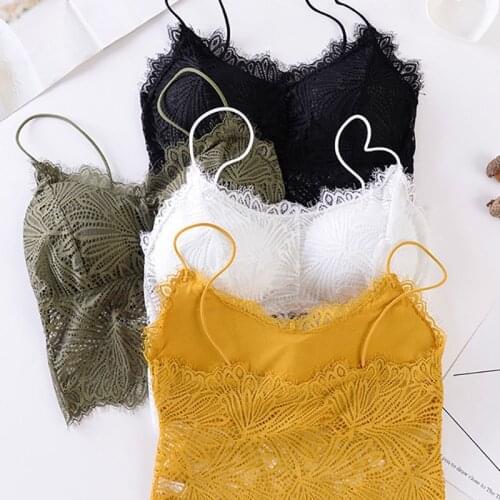 Summer Women Thin Straps Wireless Bras Lingerie Sexy Lace Flower Solid Color Beauty Back Tube Tops Fitness Bottoming Camisole