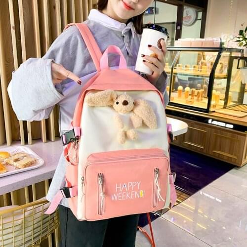 Pink Cartoon Rabbit Backpack for Women Animal Anime Student School Bag Letter Large Cute Kawaii Travel Bags Ladies Girls Casual