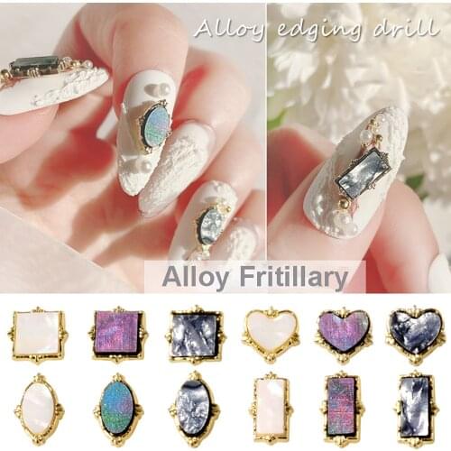 10 Pcs/Pack Alloy Shell Nail Rhinestones Charms Delicate Manicure DIY Nail Jewelry Square Round Heart 3D Nail Art Decorations