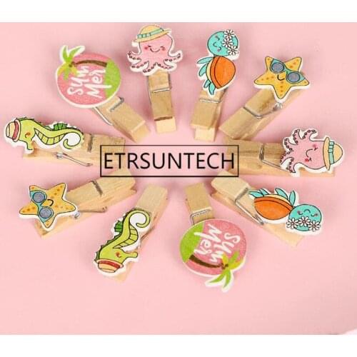 100sets Cute Cartoon Airplane Animal Cactus Wooden Clip Photo Paper Clothespin Craft Clips Party Decoration Clip with Hemp Rope
