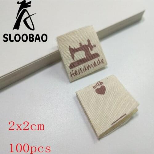 Sloobao 100pcs hand made with love cotton printed labels main label for clothing garment clothes flag labels accessories sew tag