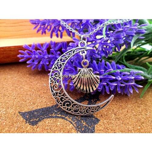 12pcs/lot Women Fashion Harajuku necklace, Crescent Moon necklace with shell charms