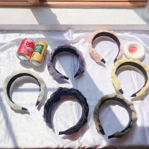 20pcs/lot Pure Color Twist Hair Hoop Wild Headband Girl French Retro Mesh Woven Headdress Hair Accessories for Women