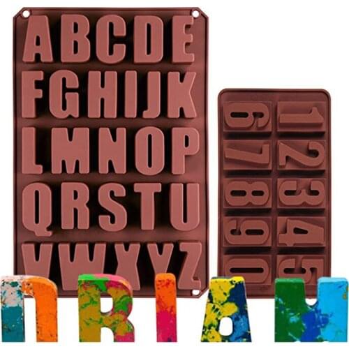 26 Cavities A-Z Large Letters Alphabet 0-9 Numbers Chocolate Silicone Cake Baking Mold Handmade Soap Mould Biscuit Ice Cube Tray