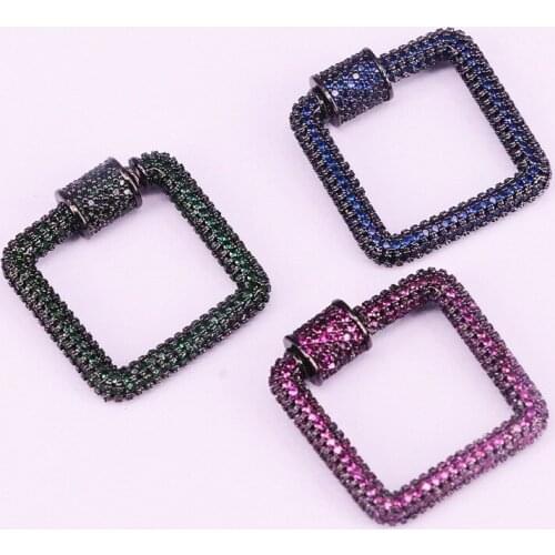 4Pcs,Mix Color CZ Micro Pave Lock Carabiner Pave Lock Square Shaped Cubic Zirconia Clasp Findings