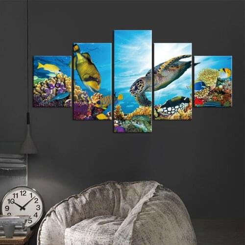 5 Pieces Art Sea Landscape Tortoise Turtle Fish Seaweed Poster Canvas Painting Wall Picture For Living Room Home Decoration