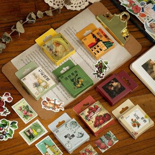 50pcs Dream Seal Paste Retro Stickers Set Fruit Flower Painting Stamp Note Sticker DIY Art Decoration Adhesive Diary Gift A6192
