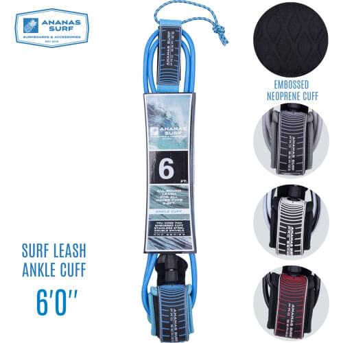 Ananas Surf Pro Series Short Surfboard Leash 6ft. 183 cm. Ankle Cuff Foot Leg Rope Safety Cord 7mm TPU