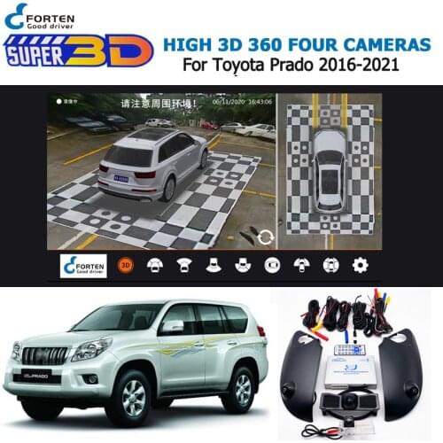 Car AHD 3D 360 degree Camera Driving Panorama Recorder Bird View Parking Front Rear Side DVR Kit For Toyota Land Cruiser 16-20
