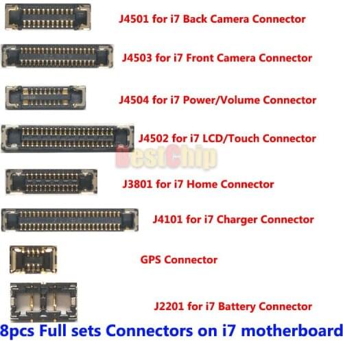 BestChip 5sets/lot 40pcs for iPhone 7 4.7' LCD/touch camera power volume home button charger battery GPS FPC connector on board