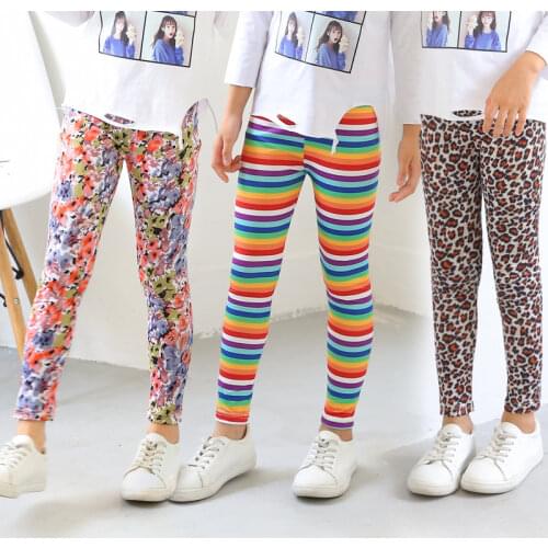 Girls Pants Baby Korean Style Leggings 2021 Spring Autumn Childrens Elastic Leopard Printed Pant Teens Fashion Clothing