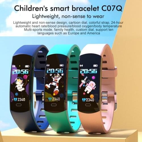 C07Q Children Smart Bracelet Custom Dials Heart Rate Blood Pressure Oxygen Body Temperature Kids Smart Alarm Clock