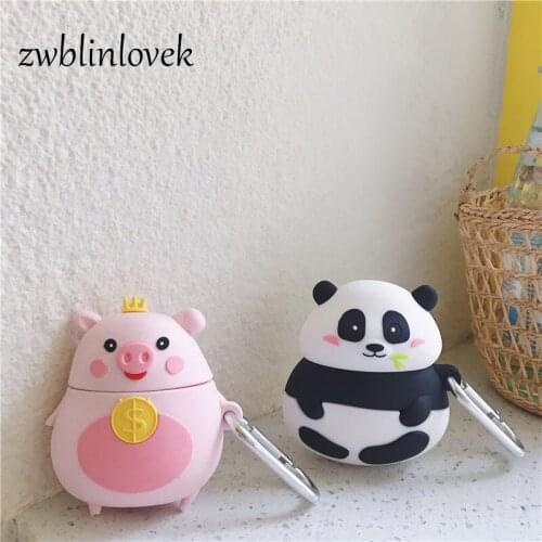 For apple airpods fat panda case 3d cute cartoon crown money pig wireless dog headset protective cover for airpods 2 with hook