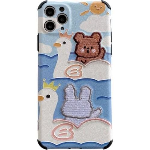 OEING Embroidery Bear And Rabbit Phone Case For IPhone 12 Pro Max 11 7 8 X XS MAX XR Shockproof Lens Protection CuteCase Cover