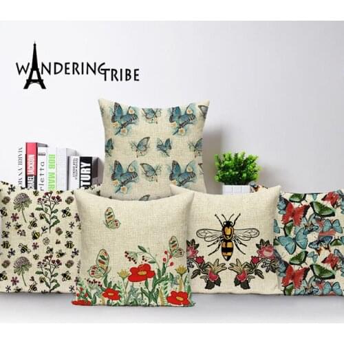 Flowers Butterfly Throw Pillow Case Farmhouse Plant Colorful Home Decor Sofa Cushion Covers Shabby Chic Pillows Cover Cushions