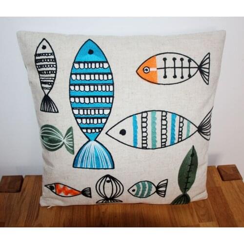 EMBROIDERED Decorative Sofa Chair Car-covers box Retro LINEN Throw Compass Creative fish Cushion Cover housse de coussin pillow