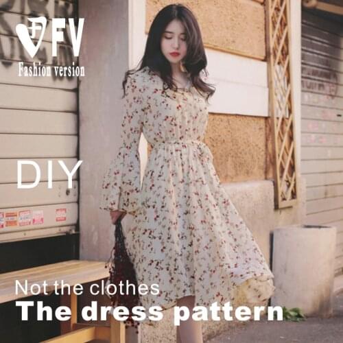 V-neck elastic waist dress pattern long skirt garment sewing design drawing BLQ-313