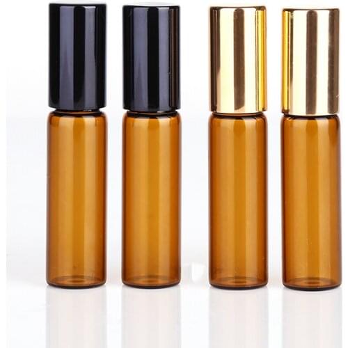 100pcs 5ML Amber Roll On Roller Bottle for Essential Oils Refillable Perfume Bottle Deodorant Containers with Gold lid Rated