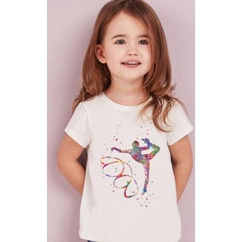 Girls GYM Lover Birthday Gift T shirt Watercolor Gymnastics Art Print T-shirt White Custom Tshirt Kids Clothes Wholesale