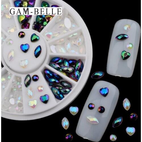 GAM-BELLE Mixed Shape Crystal AB Nail Art Rhinestones Colorful Glass Stones For 3D Nail Art Decorations Crystal Manicure Tools