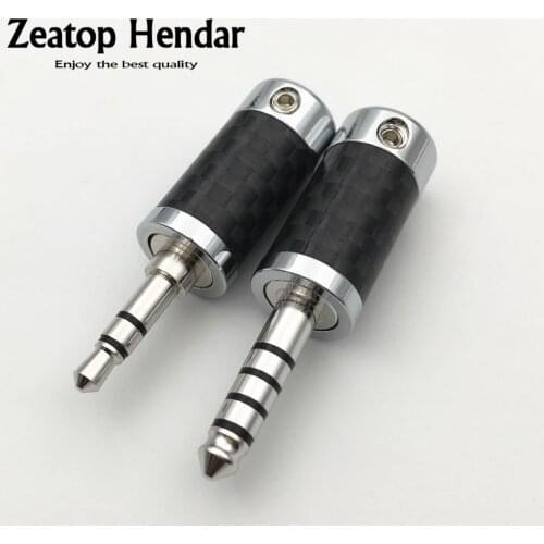 HiFi Copper Non Magnetic Rhodium Plated 3.5mm / 4.4mm 3 5 Pole Stereo Jack Carbon Fiber Repair Headphone Audio Plug Connector