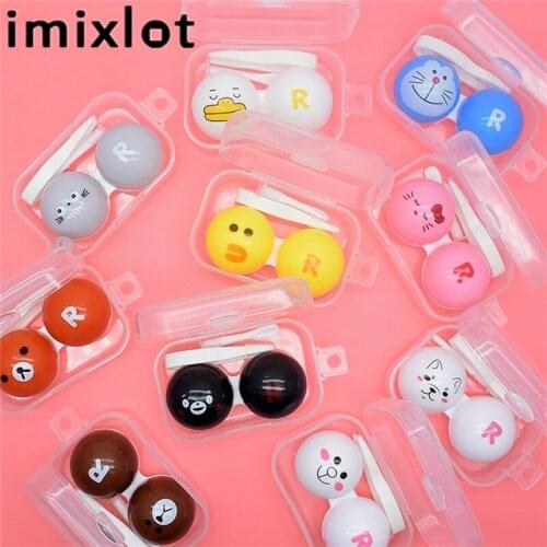 Imixlot Lovely Cartoon Contact Lens Holder Case Portable Multi Color Eye Contact Lens Tweezer Transparent Container Kit