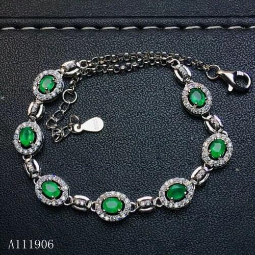 KJJEAXCMY Fine Jewelry 925 sterling silver inlaid natural emerald gemstone bracelet support recheck luxury