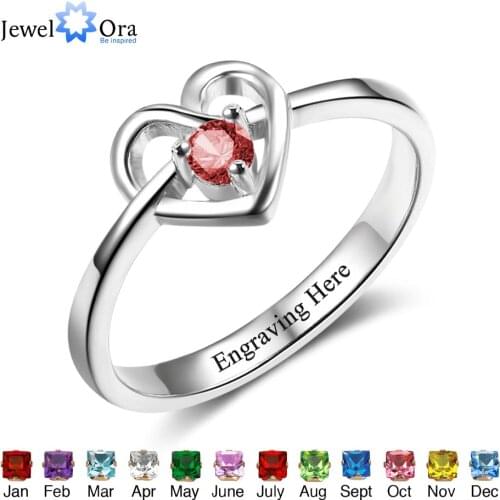 Promise Engagement Rings DIY Custom Birthstone Engrave Name Love Heart Rings For Women Free Gift Box (JewelOra RI102498)