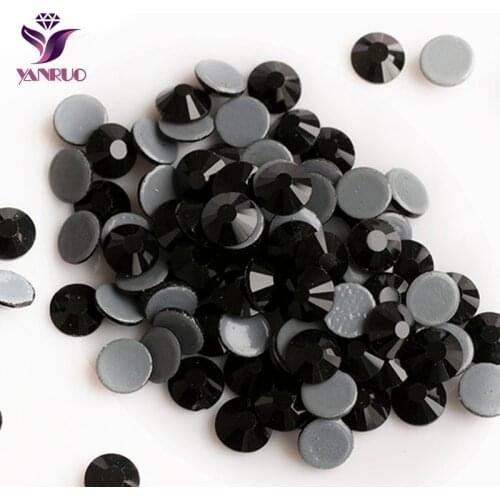 YANRUO 2058HF Jet Hot Fix Rhinestones Crystals Black Heat Iron on Clothing DIY Glass Stones Dresses Strass Beads Applique