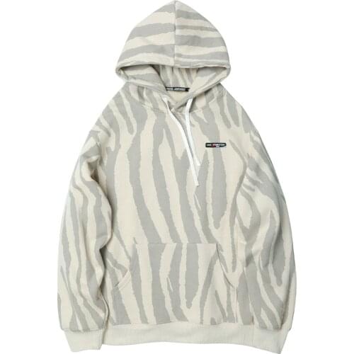 LACIBLE Hip Hop Streetwear Hoodie Men Retro Zebra Pattern Harajuku Hoodie Sweatshirt Loose Winter Cotton Fleece Hooded Pullover