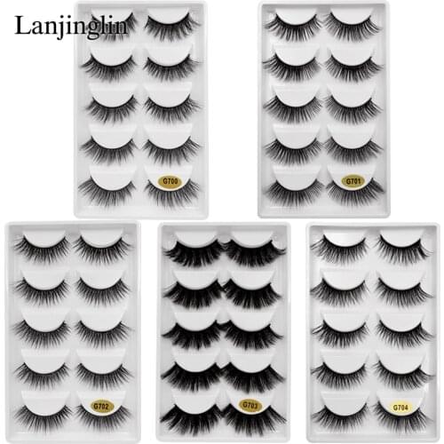 LANJINGLIN 5 pairs strip mink lashes 3d long false eyelashes makeup thick fake eye lashes volume mink eyelashes extension #G7