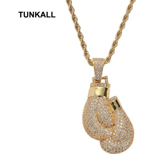 Iced Brass AAA CZ Boxing glove Pendant&necklace Mens Hip Hop Jewelry CN071