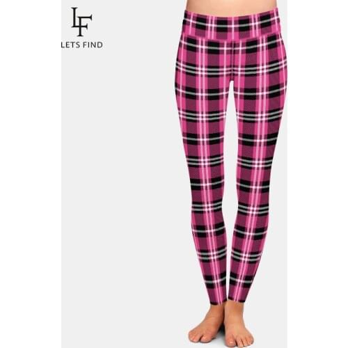 LETSFIND Fashion Women Plaid Printing Legging Sexy High Waist Fitness Pants Grid Stripe Stretch Leggings Plus Size