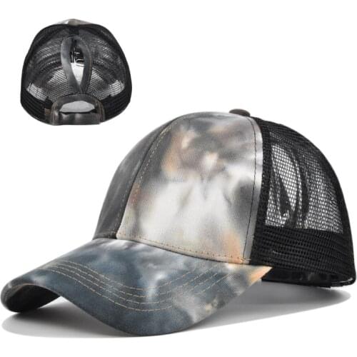 New Tie-Dye Gradient Mesh Cap Tie-Dye Ponytail Baseball Cap Versatile Casual Fashion Cap A15