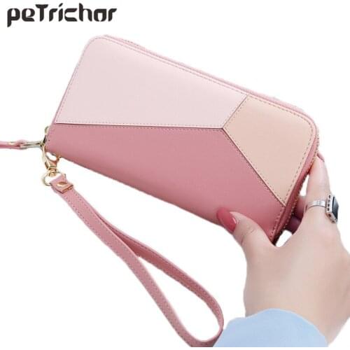 Petrichor New Design Patchwork Elegant Long Zipper Women Wallet Wristband Female Money Purse Soft PU Coin Pocket Card Holder Bag