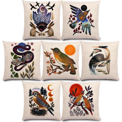 New Retro Mystery Watercolor Art Totem Animals Deer Bear Bird Fish Fox Owl Snake Rabbit Heron Bee Cushion Cover Pillow Case