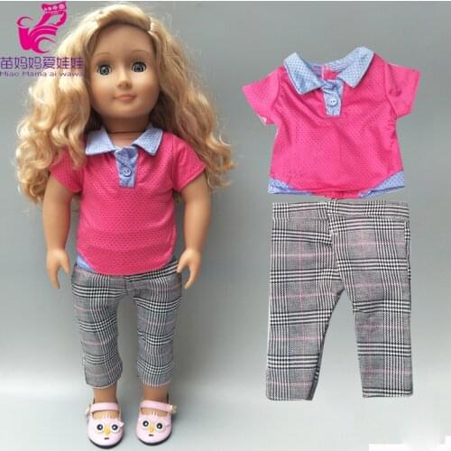 17inch Doll Clothes Shirt Plaid Pants 18 Inch American Doll Clothes Casual Set Dolls Clothing