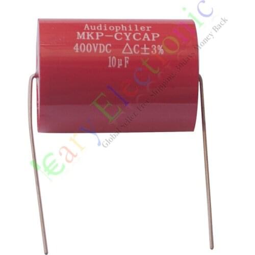 Wholesale and retail 50pc MKP 400V 10uf Red long copper leads Axial Electrolytic Capacitor audio amp free shipping
