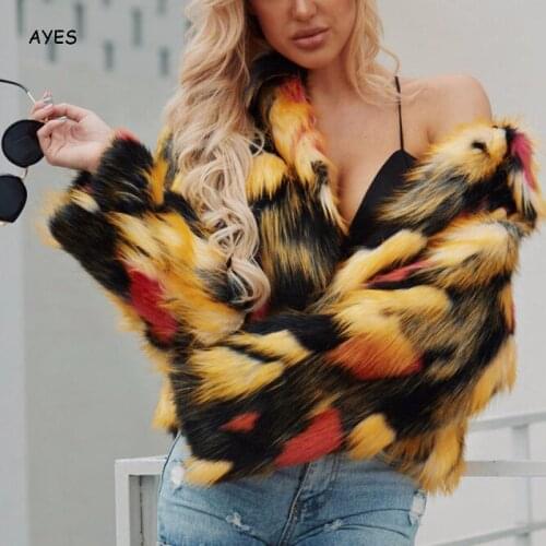 Multi Color Faux Fur Jacket Thick Warm Fake Fleece Jacket Fluffy Jackets Fur Coat Streetwear Party Outwear Plus Size Fur Coat